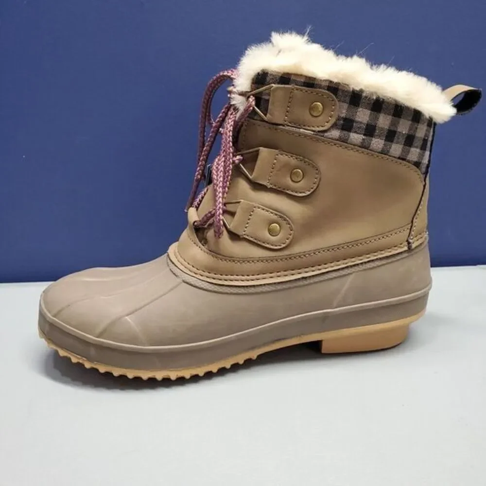 Khombu Keri 2‎ Duck Boots Womens Size 6 Brown Taupe Synthetic Waterproof Lace Up